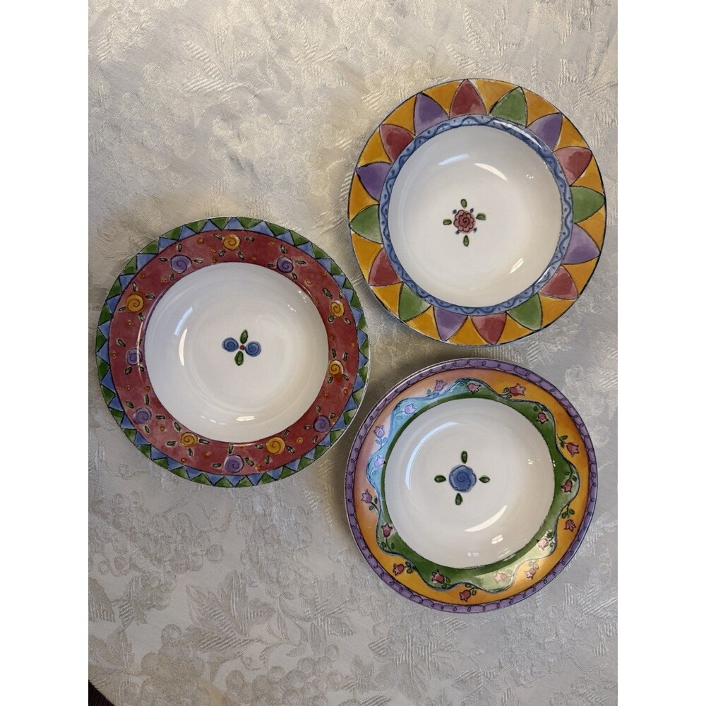 Set of 3 The Sweet Shoppe by Sango Rimmed Soup Bowls 8 7/8” Sue Zipkin Excellent